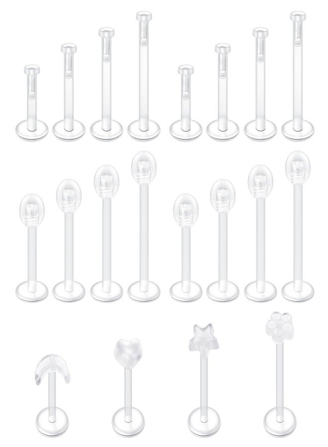 FECTAS 20PCS 16G Plastic Stud Earrings, Clear Bioflex Cartilage Helix Daith Rook Tragus Lip Labret Medusa Monroe Piercing Retainers for Surgery, Work, Sports, 6/8/10/12mm - Image 1