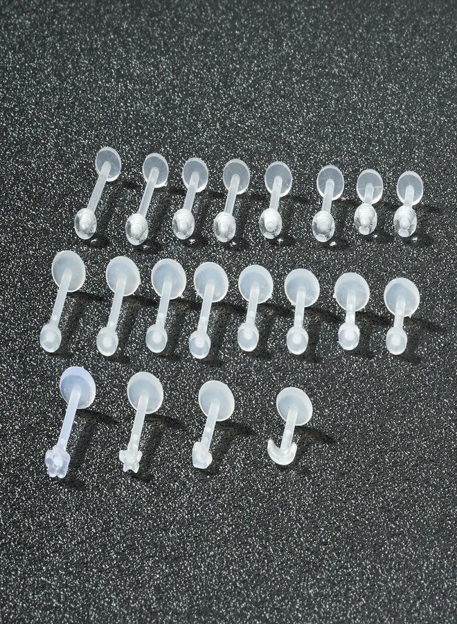 FECTAS 20PCS 16G Plastic Stud Earrings, Clear Bioflex Cartilage Helix Daith Rook Tragus Lip Labret Medusa Monroe Piercing Retainers for Surgery, Work, Sports, 6/8/10/12mm - Image 3