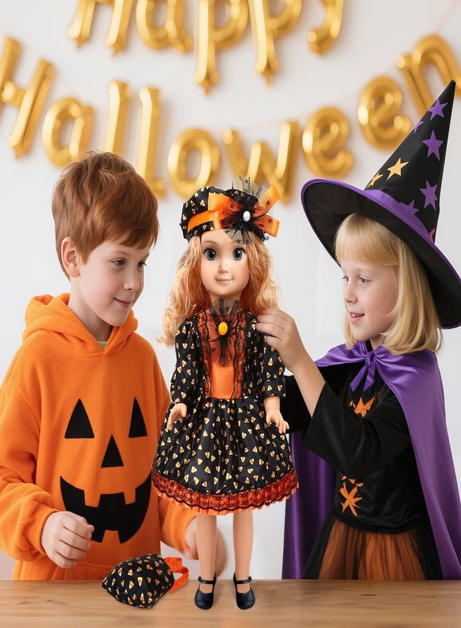 جانيون مجموعة ملابس وإكسسوارات دمية JANYUN مقاس 18 بوصة، زي ساحرة الهالوين، طقم بدلة حلوى الذرة مع قبعة الساحرة، كيس حلوى للدمية، أزياء الهالوين، هدايا - Image 5