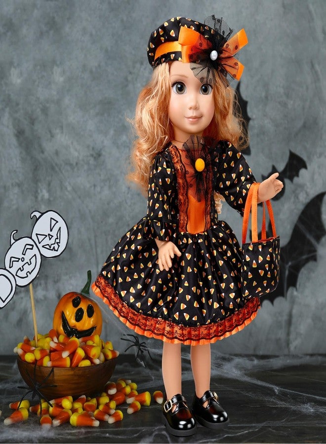 جانيون مجموعة ملابس وإكسسوارات دمية JANYUN مقاس 18 بوصة، زي ساحرة الهالوين، طقم بدلة حلوى الذرة مع قبعة الساحرة، كيس حلوى للدمية، أزياء الهالوين، هدايا - Image 4