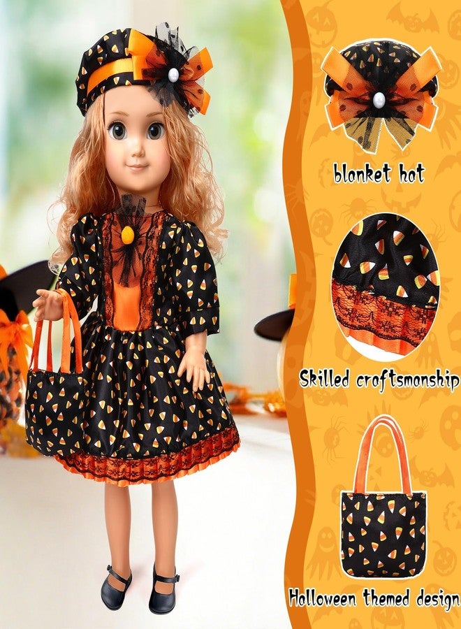 جانيون مجموعة ملابس وإكسسوارات دمية JANYUN مقاس 18 بوصة، زي ساحرة الهالوين، طقم بدلة حلوى الذرة مع قبعة الساحرة، كيس حلوى للدمية، أزياء الهالوين، هدايا - Image 3