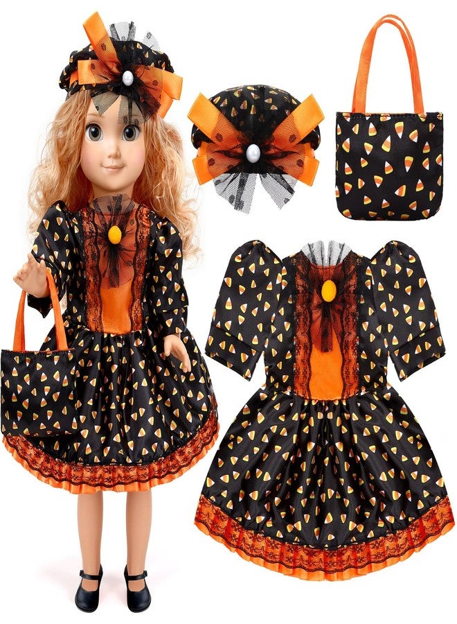جانيون مجموعة ملابس وإكسسوارات دمية JANYUN مقاس 18 بوصة، زي ساحرة الهالوين، طقم بدلة حلوى الذرة مع قبعة الساحرة، كيس حلوى للدمية، أزياء الهالوين، هدايا - Image 1