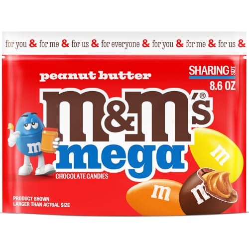 M&M'S Mega Peanut Butter Chocolate Candy, Sharing Size, 8.6 Oz Resealable Bag - Image 1
