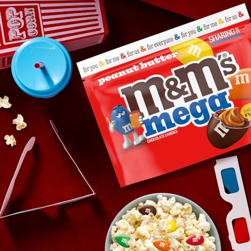 M&M'S Mega Peanut Butter Chocolate Candy, Sharing Size, 8.6 Oz Resealable Bag - Image 5