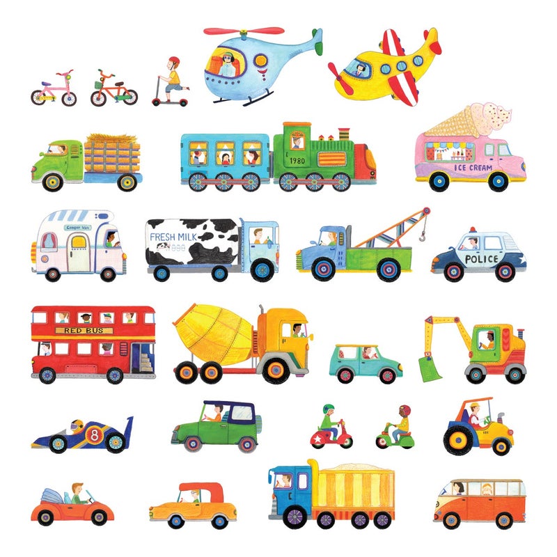 DECOWALL DS8015 The Transports Kids Wall Stickers Wall Decals Peel and Stick Removable Wall Stickers for Kids Nursery Bedroom Living Room Small dcor