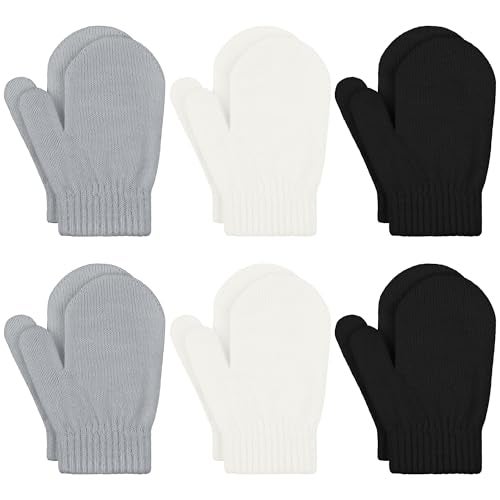 URATOT 6 Pairs Toddler Knitted Mittens Magic Stretch Gloves Winter Warm Knitted Soft Baby Mittens - Image 1