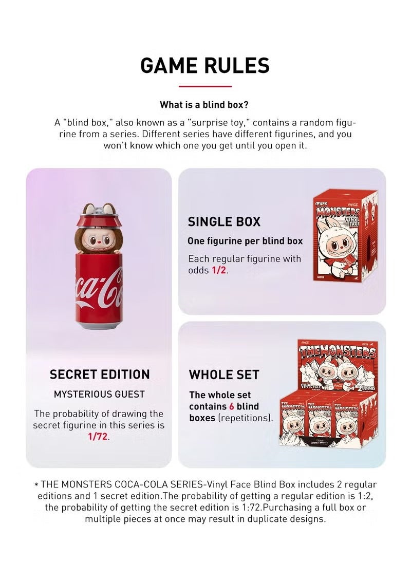 POP MART The Monsters Labubu Coca-Cola Series Vinyl Face Blind Box – 17cm Cute Collectible Figure, Soft Plush Pendant, Random Design (2 Styles), PVC/Polyester, Keychain & Desk Decor – Authentic Gift for Teens & Adults