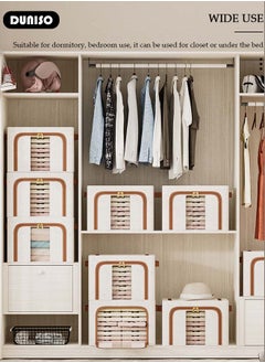 DUNISO Closet Storage Box with Metal Frame, Stackable Flodable Closet Container Organizer with Lids Handle Double & Zippers, Large Capacity Wardrobe Clothes Storage Box with Clear Window for Blanket, Bedding, Clothes, Comforter  - Image 3