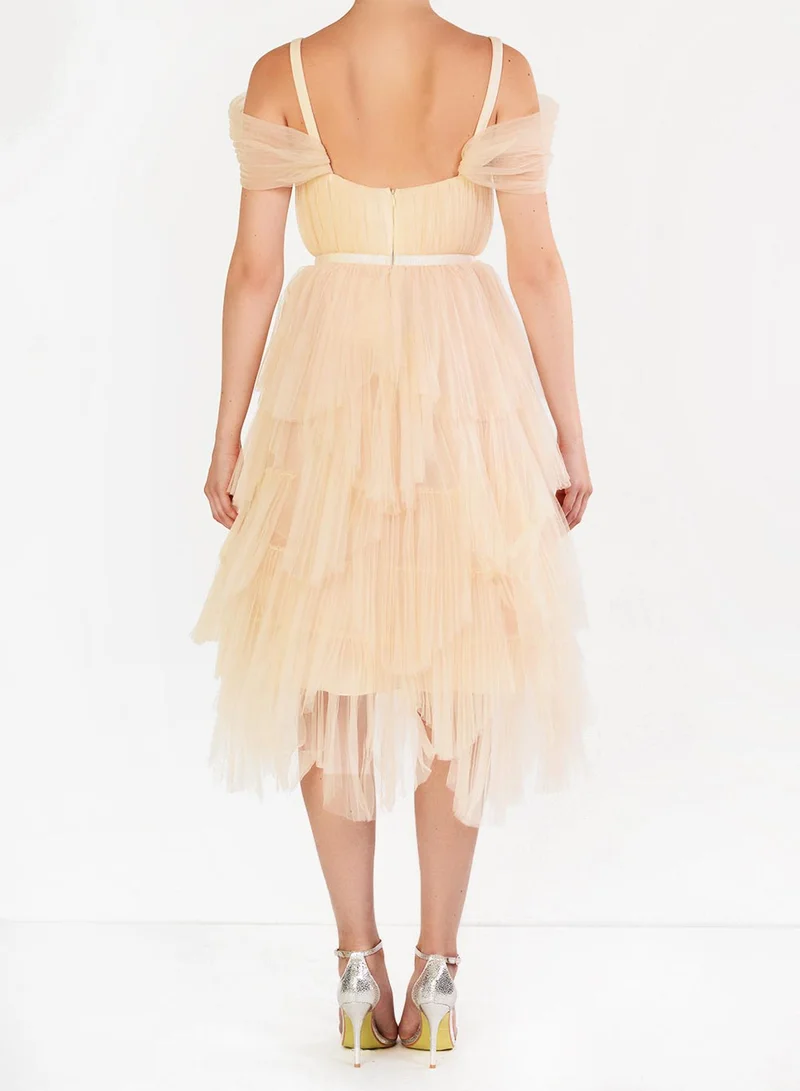 ترو ديكادينس Cream Isla Pleated Petal Skirt Midi-Dress