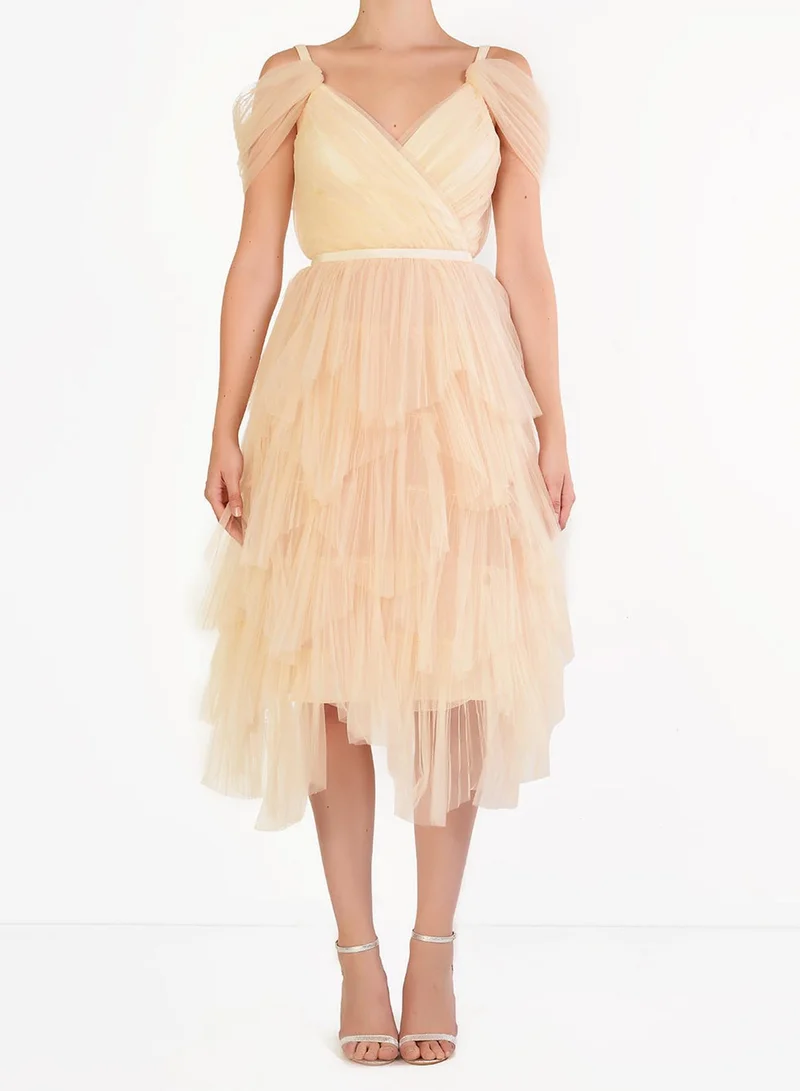 ترو ديكادينس Cream Isla Pleated Petal Skirt Midi-Dress