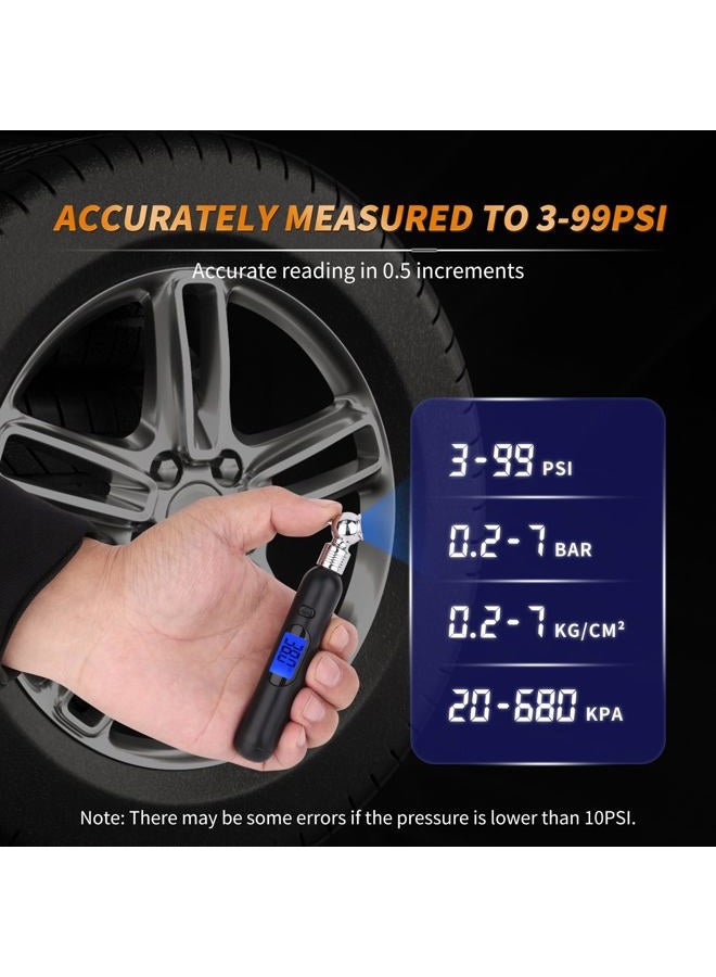 RVZONE Mini Digital Tire Pressure Gauge 3-99PSI 4 Settings Tire Gauge for Tire Pressure with Backlit LCD for for RV Car Truck Bicycle, Easy and Accurate Reading(Black) - Image 2