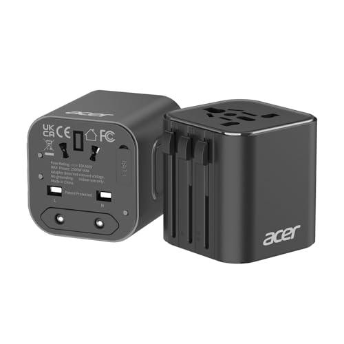 Acer US to Europe Plug Adapter, Universal Travel Adapter, International Power Adapter for USA to Europe UK France Germany Spain Ireland Australia (Type C/G/A/I),Black - Image 1