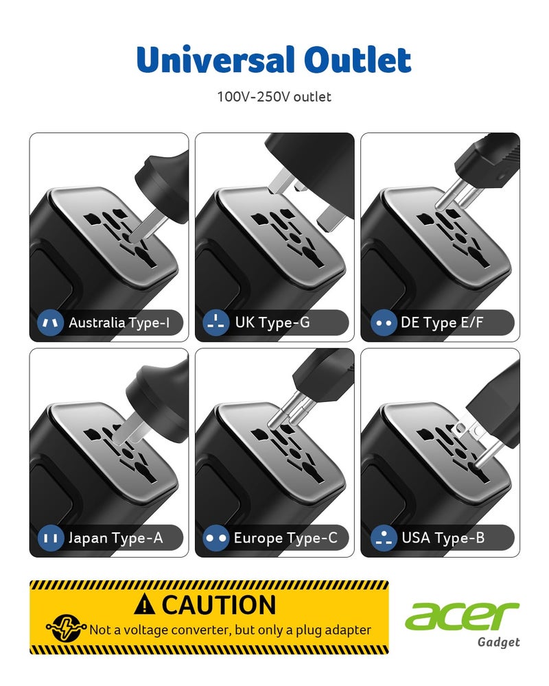 Acer US to Europe Plug Adapter, Universal Travel Adapter, International Power Adapter for USA to Europe UK France Germany Spain Ireland Australia (Type C/G/A/I),Black - Image 5