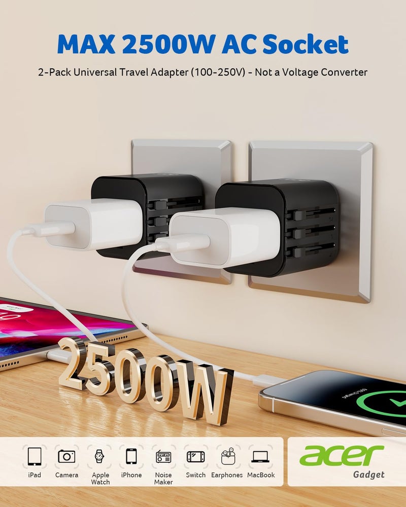 Acer US to Europe Plug Adapter, Universal Travel Adapter, International Power Adapter for USA to Europe UK France Germany Spain Ireland Australia (Type C/G/A/I),Black - Image 2