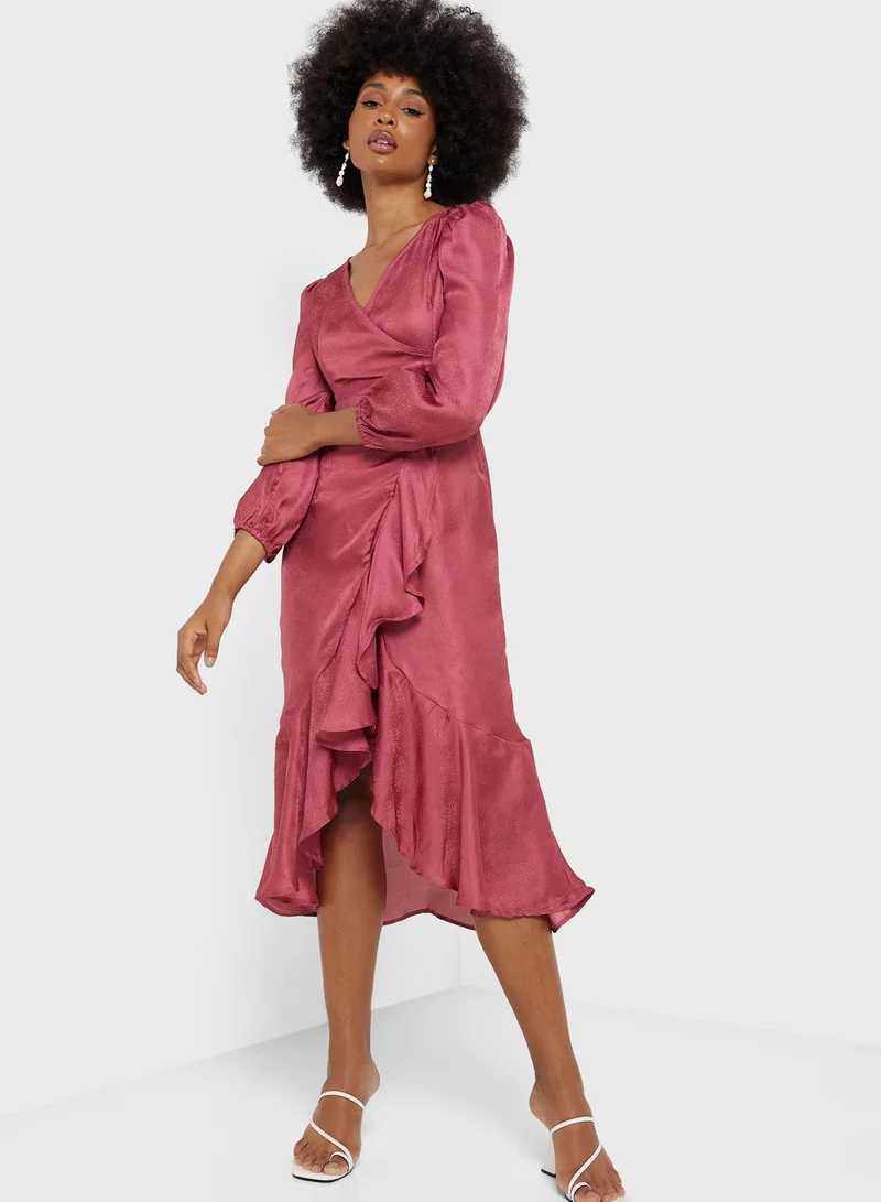 ELLA Ruffle Hem Self Textured Dress