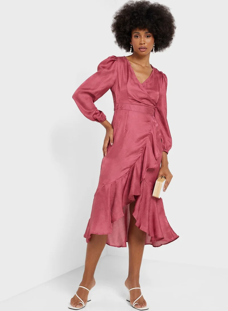 ELLA Ruffle Hem Self Textured Dress