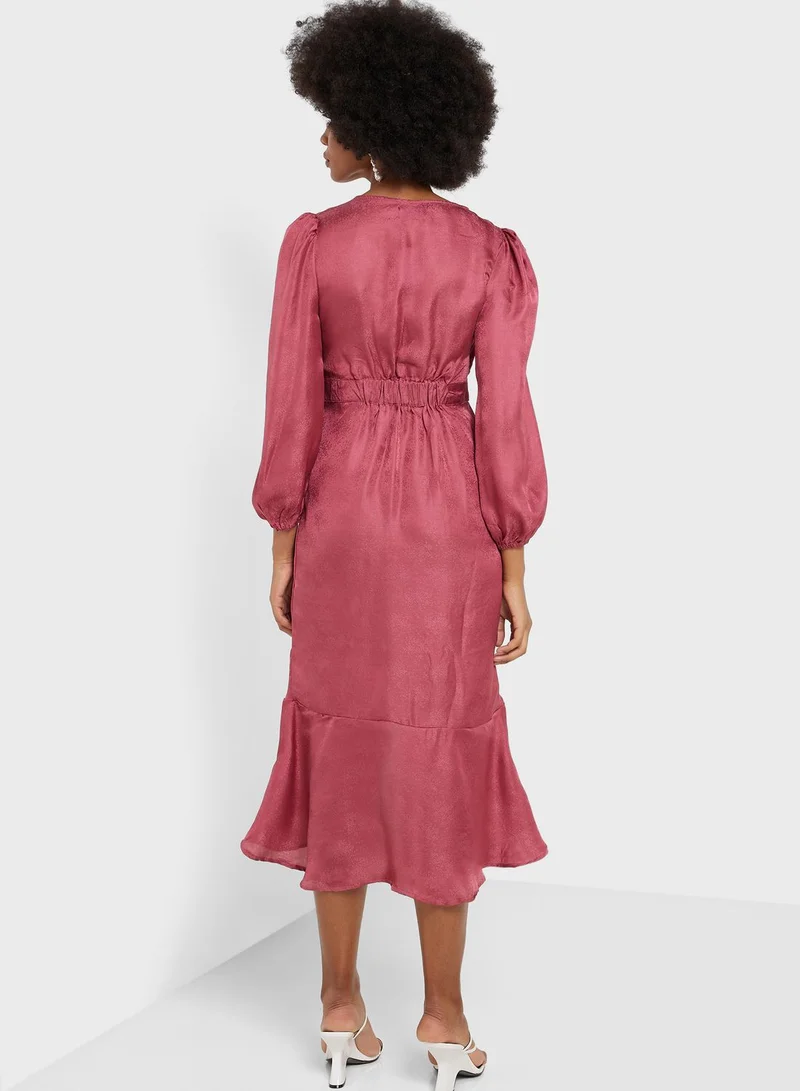 ELLA Ruffle Hem Self Textured Dress