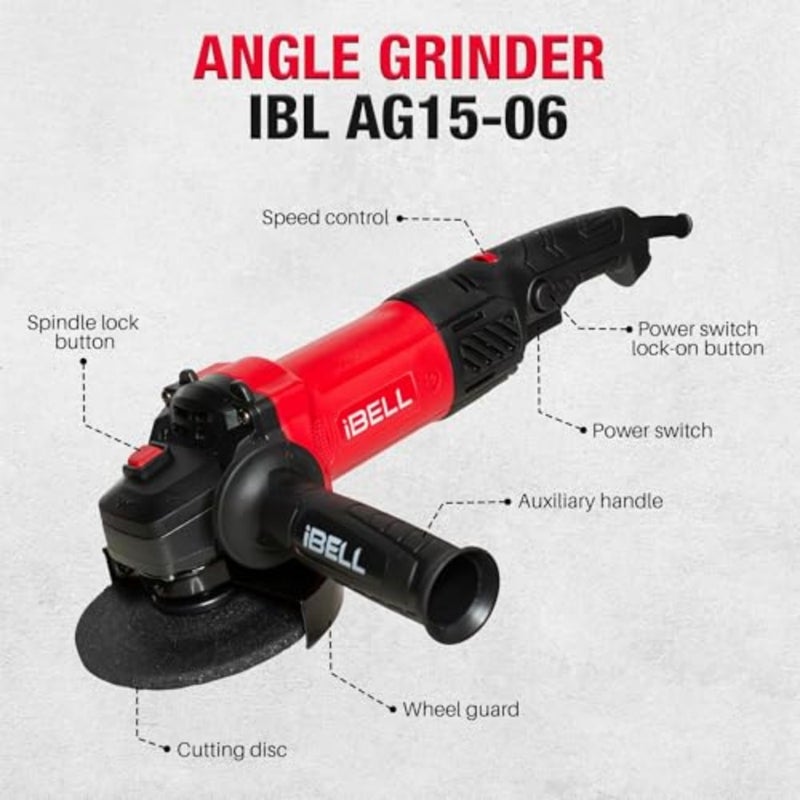 Angle Grinder AG15-06 Heavy Duty Copper Armature 115mm/4.5" Disc 11000 RPM With Grinding Wheel and Guard Powerful and Compact - Image 2