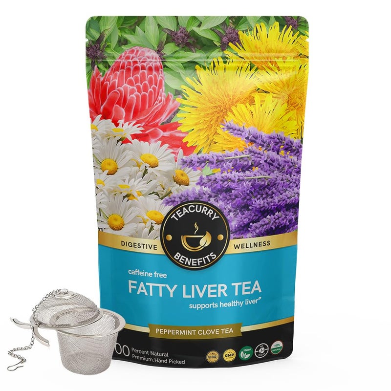 TEACURRY Fatty Liver Tea (1 Month Pack | 100 Gms Loose + Infuser) - Helps with Abdominal Swelling, Ascites, Enlarged Vessels - Image 1