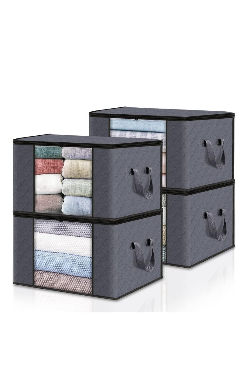 أنمي 4 أكياس تخزين كبيرة ، منظمات قابلة للطي للخدمة الشاقة مع مقابض ، (رمادي)