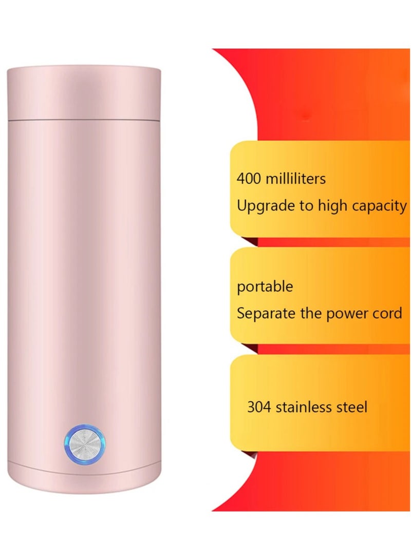 Portable Thermos Hot Water Cup Electric Kettle for Car Travel Camping Kettle Temperature Control Kitchen Thermal Cup Home Appliances400ml Pink - Image 2