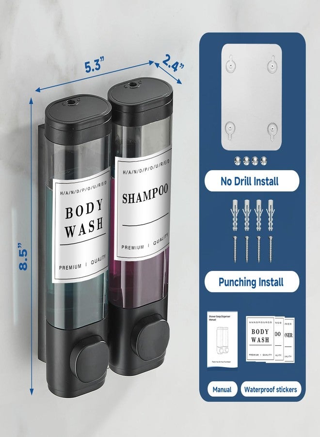 Cabo Deseado Shampoo and Conditioner Dispenser Shower Dispenser Body Wash Wall Mounted Shampoo Dispenser for Shower Wall No Drill for Bathroom Hotel 2 Chamber x 300ml Black with Waterproof Labels - Image 5
