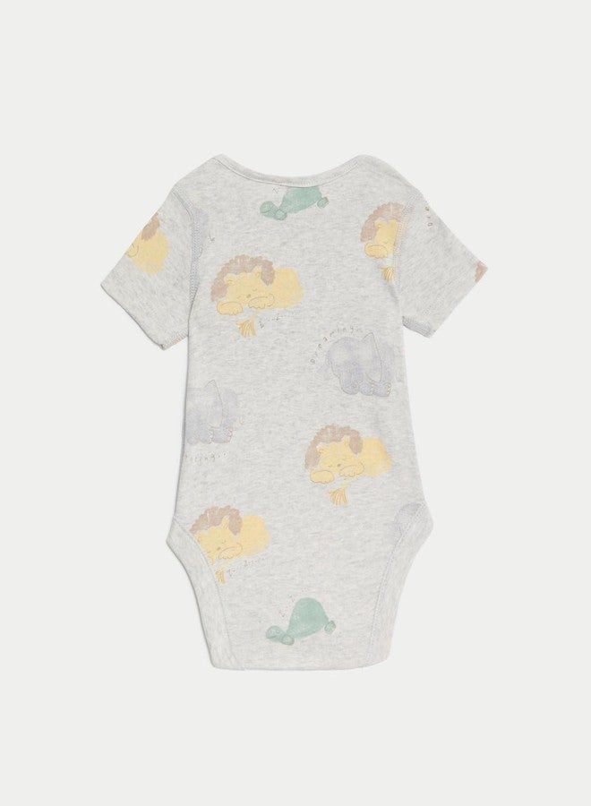 Marks & Spencer 3pk Pure Cotton Lion Bodysuits (0-3 Years) Grey Mix - Image 2