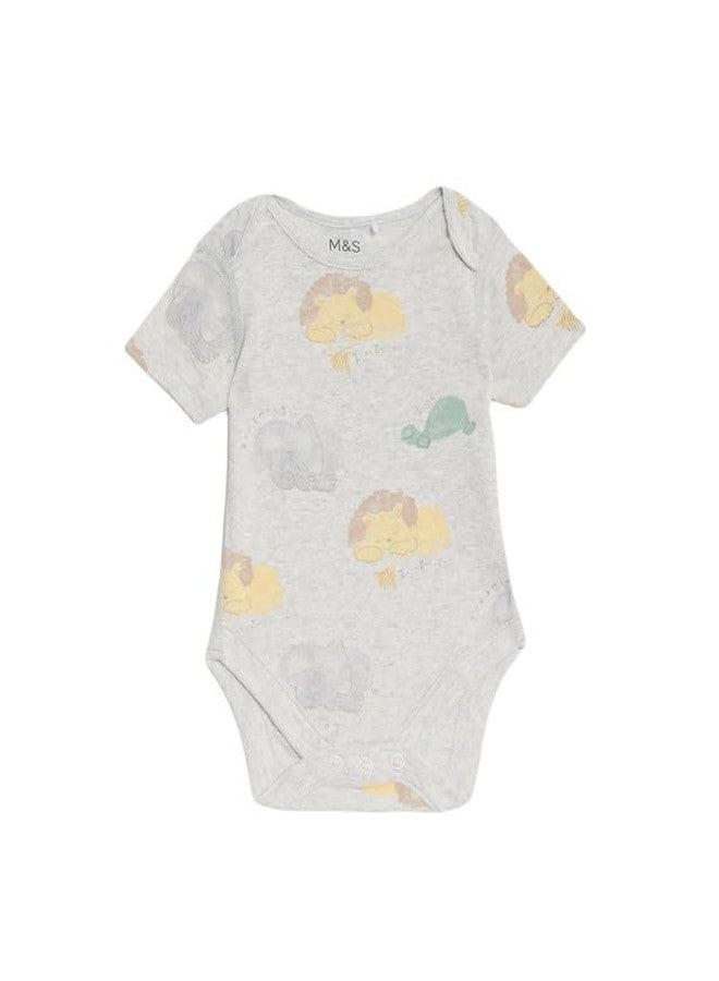 Marks & Spencer 3pk Pure Cotton Lion Bodysuits (0-3 Years) Grey Mix - Image 1