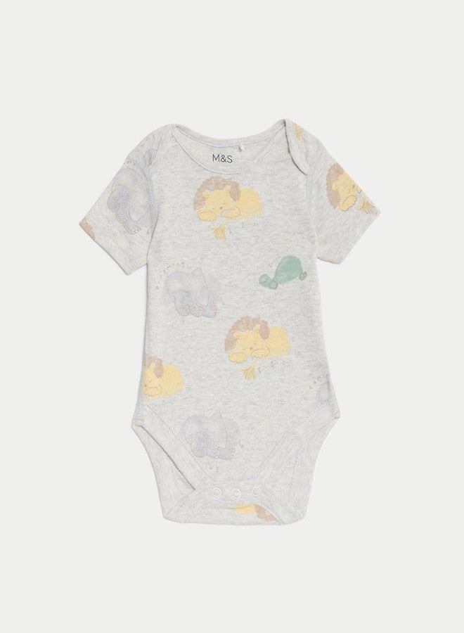 Marks & Spencer 3pk Pure Cotton Lion Bodysuits (0-3 Years) Grey Mix - Image 3