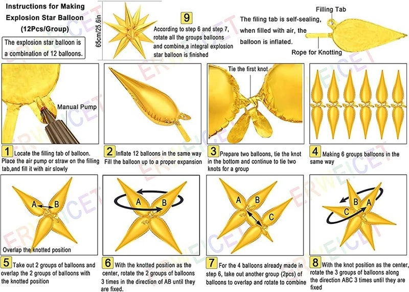 Luckam Foil Balloons, Small Water Droplets Aluminum Foil Cone Mylar Balloons, Star Foil Balloons for Party, Birthday, Wedding, Backdrop, Mall Event Decoration Supplies, 50 Pcs, Gold - Image 3