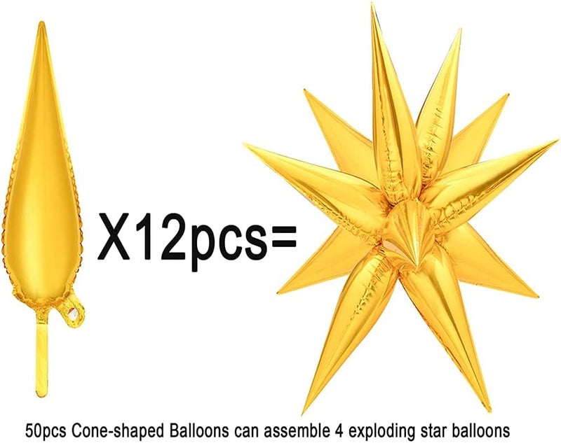 Luckam Foil Balloons, Small Water Droplets Aluminum Foil Cone Mylar Balloons, Star Foil Balloons for Party, Birthday, Wedding, Backdrop, Mall Event Decoration Supplies, 50 Pcs, Gold - Image 2