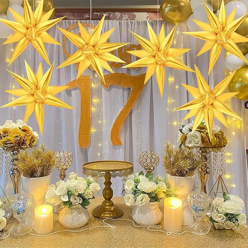 Luckam Foil Balloons, Small Water Droplets Aluminum Foil Cone Mylar Balloons, Star Foil Balloons for Party, Birthday, Wedding, Backdrop, Mall Event Decoration Supplies, 50 Pcs, Gold - Image 4