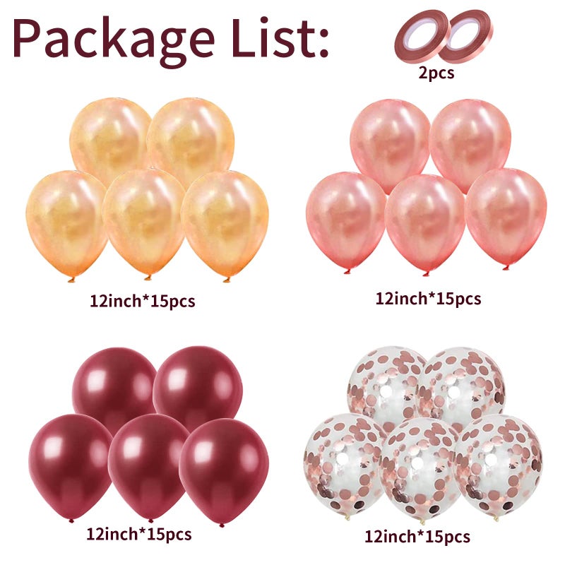Togvu Balloons Burgundy Rose Gold, 60 Packs 12 Inches Wine Red Champagne Latex Balloon Rose Gold Confetti Balloons for Women Girls Birthday Wedding Bridal Shower Party Anniversary Decoration - Image 2