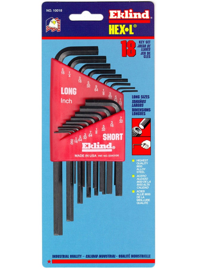 Eklind Tool EKLIND 10018 Hex-L Key allen wrench - 18pc set SAE Inch Sizes .050-5/16 Short & Long - Image 4