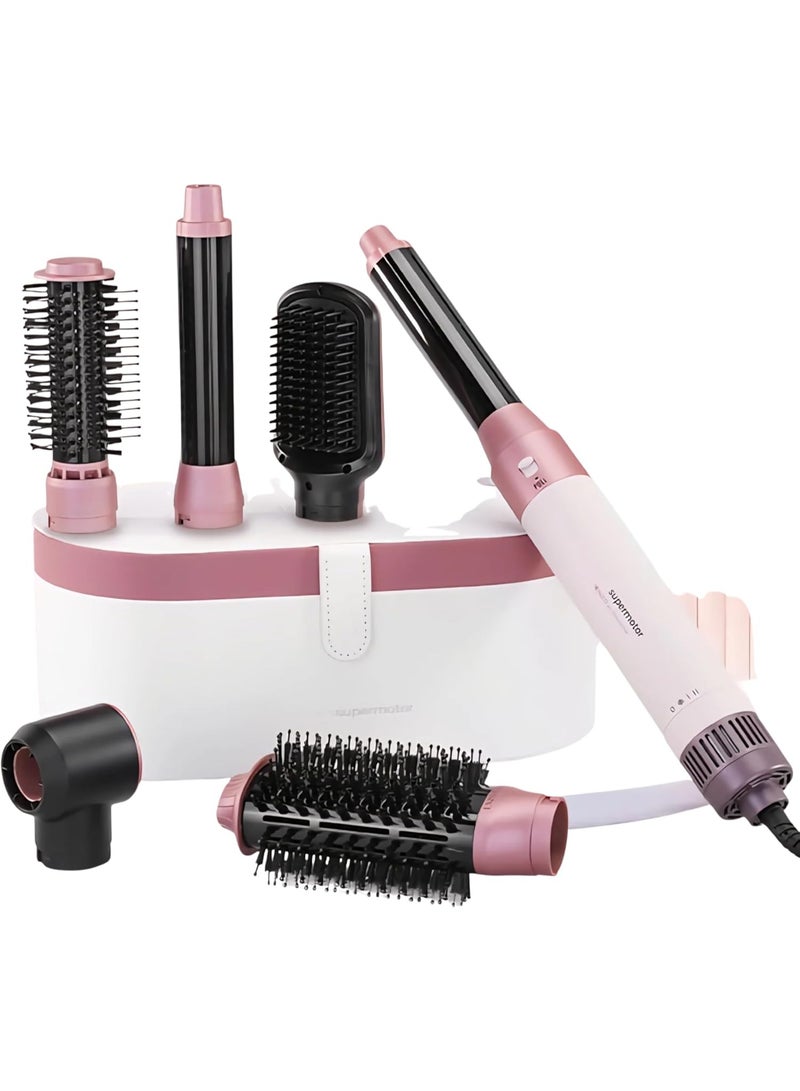Enzo 6 in 1 Multi-Functional Hair Styler Set | EN-4133 Hair Straightener, Hot Volumizing Brush, Automatic Airwarp Rotating Curler Temp 50°C to 110°C | 1500W DC Super Motor (White)