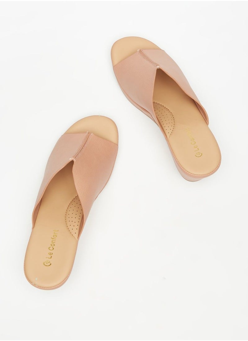 Le Confort - Womens Solid Slip-On Sandals with Wedge Heels - Image 1