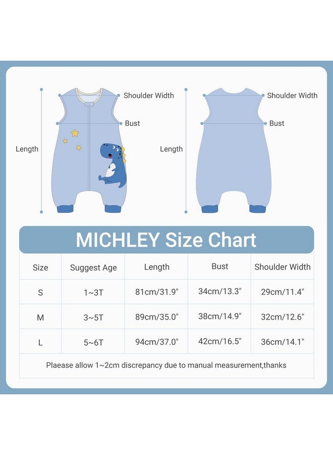 MICHLEY حقيبة نوم بيبي بدون أكمام بسحاب لخريف وشتاء للأولاد والبنات من الديناصور م - Image 4