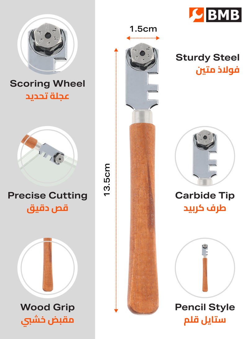 BMB tools Deluxe Glass Cutter – Pencil Style Glass Cutter with Sharp Diamond Carbide Tip, Smooth Scoring Wheel for Clean Breaks, Durable & Precise Cutting – Ideal for Professional Glass Cutting, Mirrors, Tiles, and DIY Projects  - Image 2