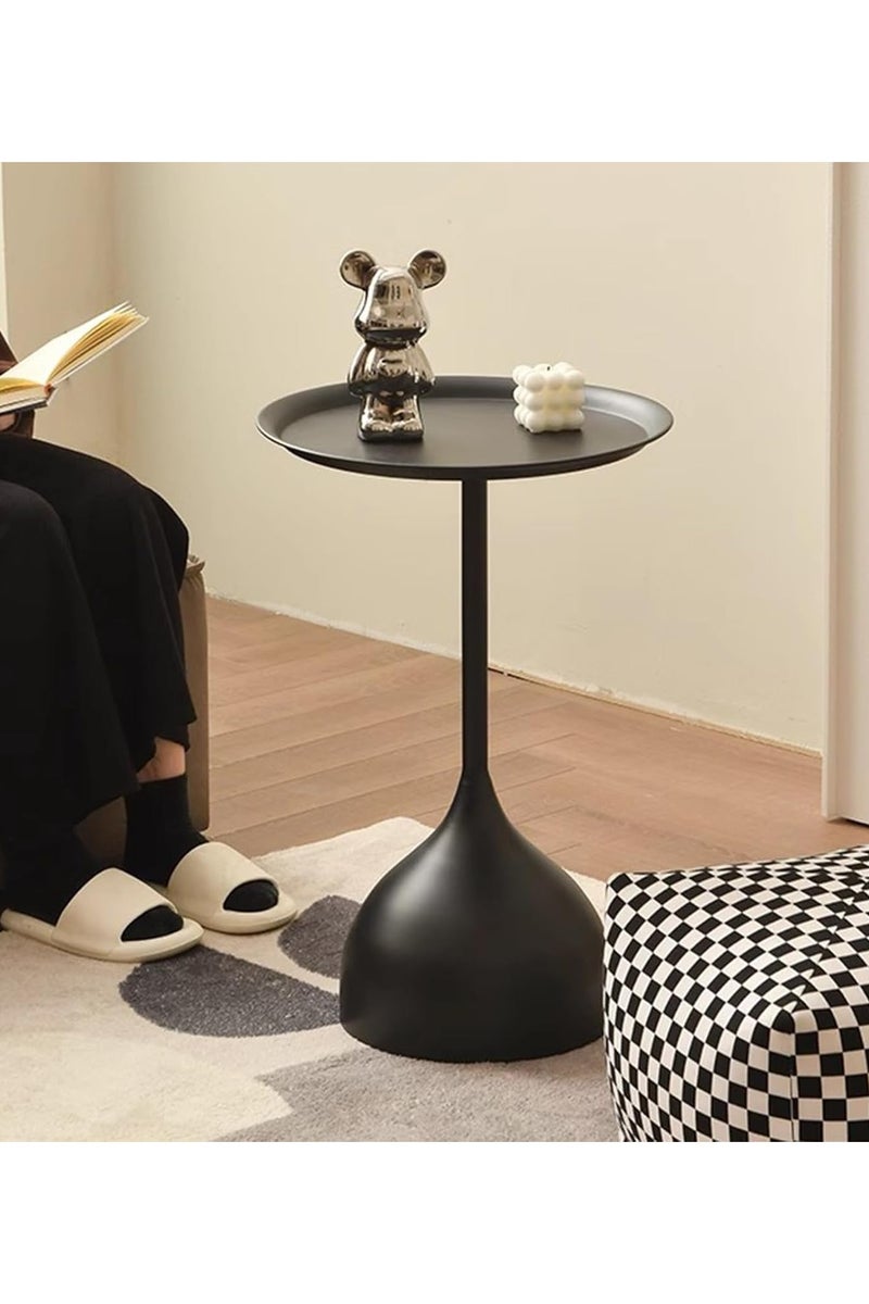 Black Round Side Table – Modern Coffee End Table with Tray Top, Small Bedside Nightstand & Sofa Table for Living Room, Bedroom, Balcony & Small Spaces, 60x40cm - Image 3