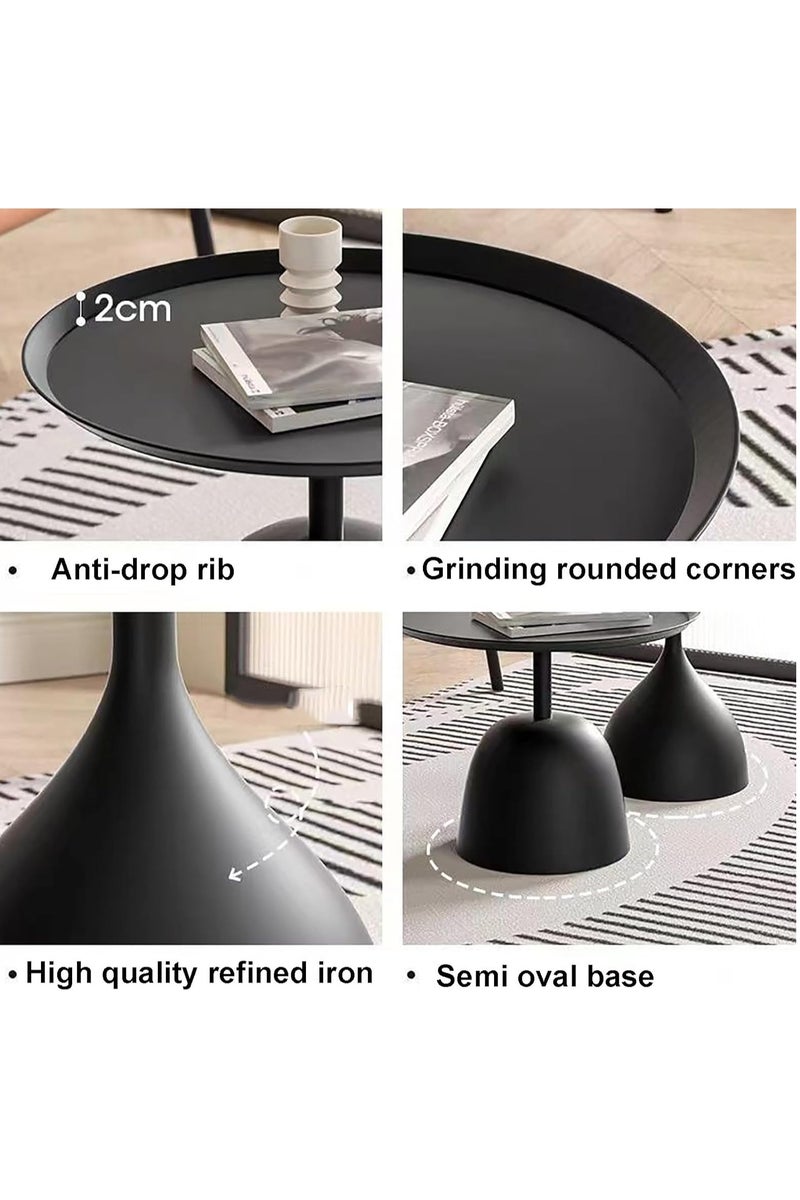 Black Round Side Table – Modern Coffee End Table with Tray Top, Small Bedside Nightstand & Sofa Table for Living Room, Bedroom, Balcony & Small Spaces, 60x40cm - Image 4
