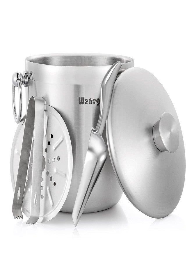 WENEGG Ice Bucket with Lid and Strainer - Well Made Insulated Stainless Steel Double Wall Keep Ice Frozen Longer - Bonus Ice Tongs - 3 Liter - Image 1