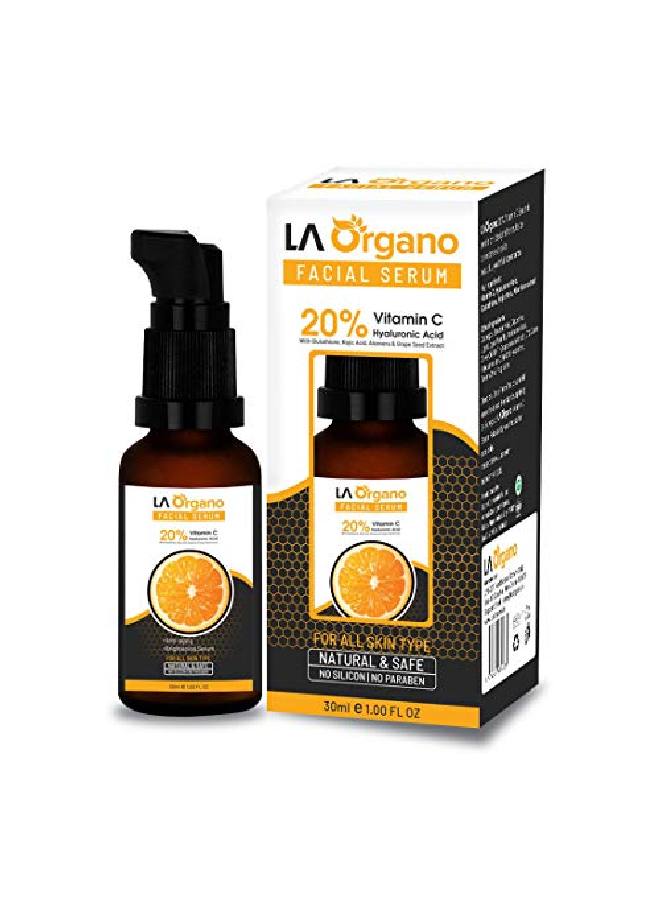LA Organo Vitamin C Serum for Face Whitening AntiAging Formula for Face Glowing Skin Brightening and Lightening Anti Wrinkle Reduce Dark Circles Fine Lines Sun Damage Boost Collagen 30 ml - Image 1