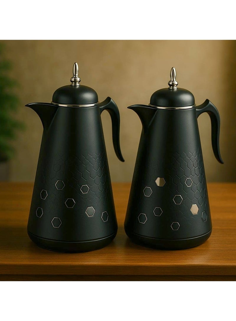 Attractive Coffee and Tea Fridge Thermos Set with an Elegant Black/Silver Design