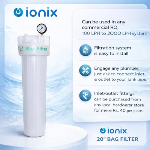 IONIX Water Purifier Service Kit, Water Softener, Semi-Transparent Bag Filter Assembly, 20 Inch 5 Micron, Tank Filter for Whole House Filtration (Pack of 1) - Image 4