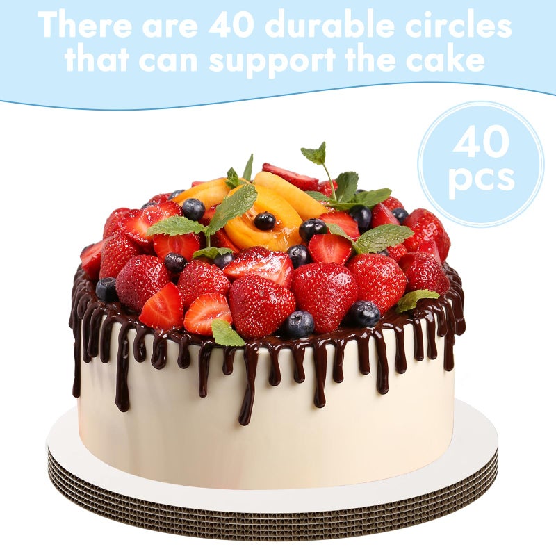 JCD 40 Pcs Cake Trays, White Cake Boards 6 inch Round for Cake DIY, Food-Graded Cardboard Cake Rounds Cake Base, Waxed Greaseproof Finish Cake Boards, Dessert and Crafts Display(White, 6inch/40Pcs) - Image 2