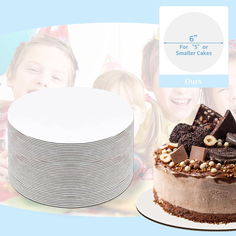 JCD 40 Pcs Cake Trays, White Cake Boards 6 inch Round for Cake DIY, Food-Graded Cardboard Cake Rounds Cake Base, Waxed Greaseproof Finish Cake Boards, Dessert and Crafts Display(White, 6inch/40Pcs) - Image 3