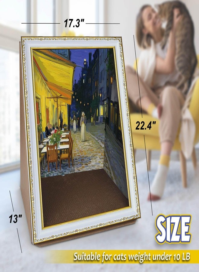 Weetiee Oil Painting Cat Scratching Board with Frame, [Van Gogh Inspiration] Cat Scratch Pad for Indoor Cats, Recycled Cat Scratcher Cardboard with Vintage Art Picture, Night Cafe - Image 5