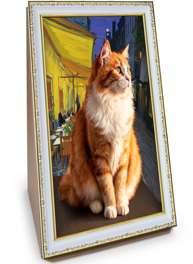 Weetiee Oil Painting Cat Scratching Board with Frame, [Van Gogh Inspiration] Cat Scratch Pad for Indoor Cats, Recycled Cat Scratcher Cardboard with Vintage Art Picture, Night Cafe - Image 1