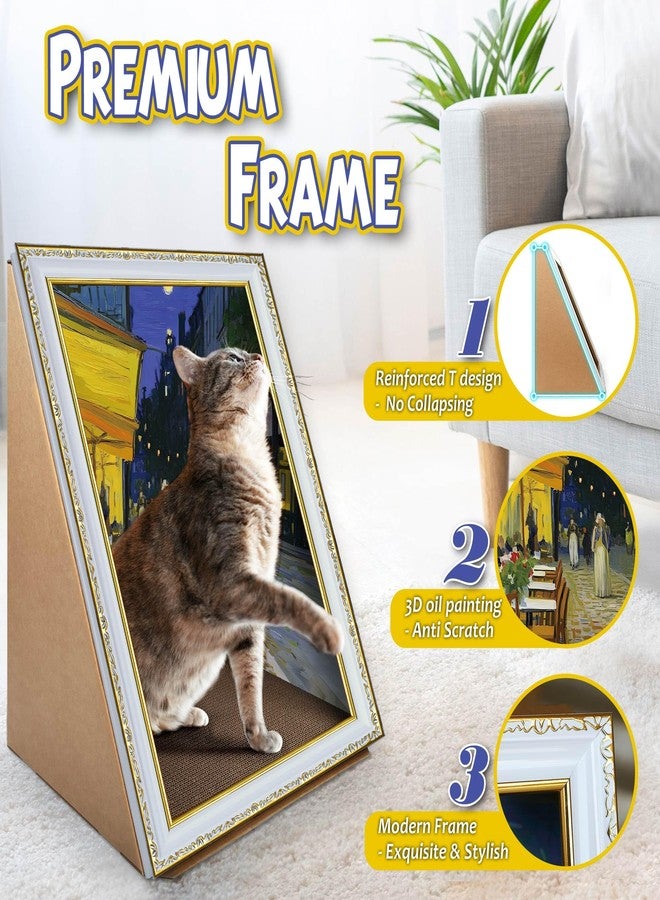 Weetiee Oil Painting Cat Scratching Board with Frame, [Van Gogh Inspiration] Cat Scratch Pad for Indoor Cats, Recycled Cat Scratcher Cardboard with Vintage Art Picture, Night Cafe - Image 3