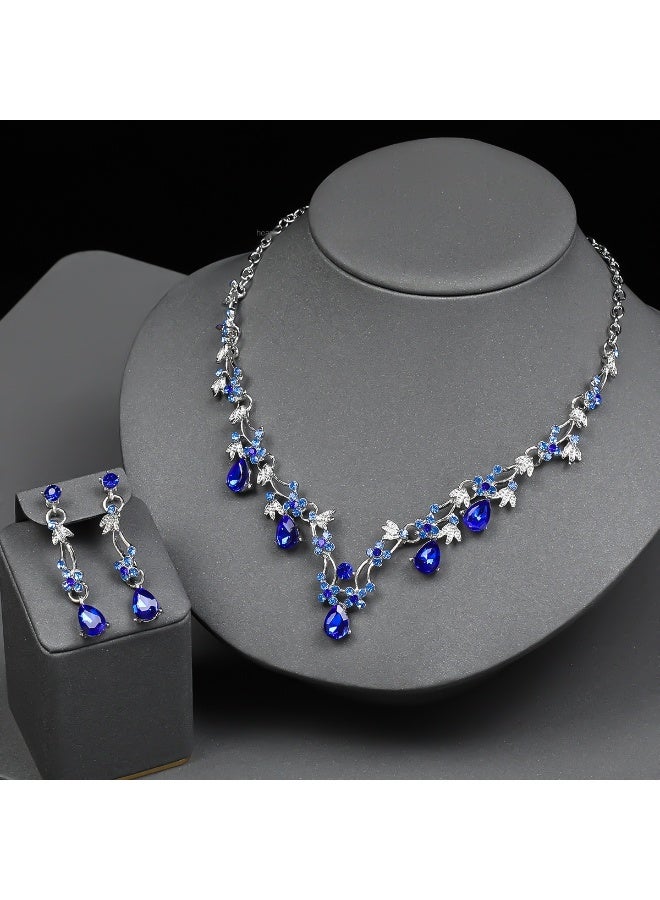 NIBEMINENT Elegant Bride Crystal Necklace and Earrings Set
